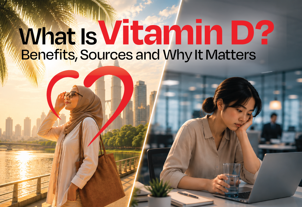Vitamin D sources including sunlight, oily fish, eggs and fortified foods
