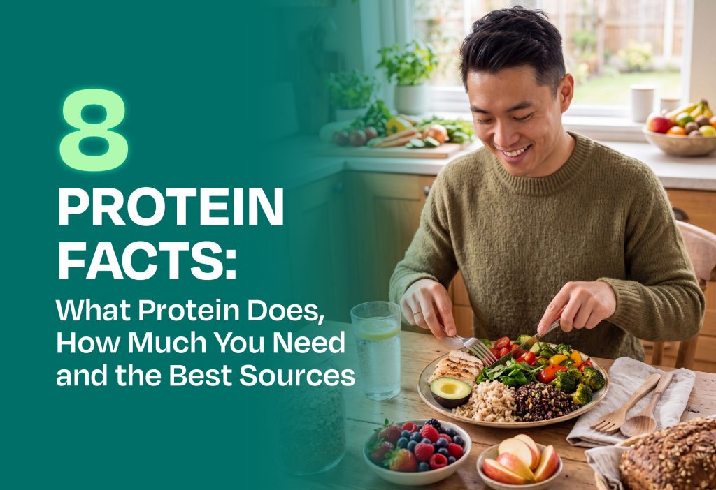 Protein-rich foods including fish, eggs, dairy, tofu, beans, nuts and whole grains