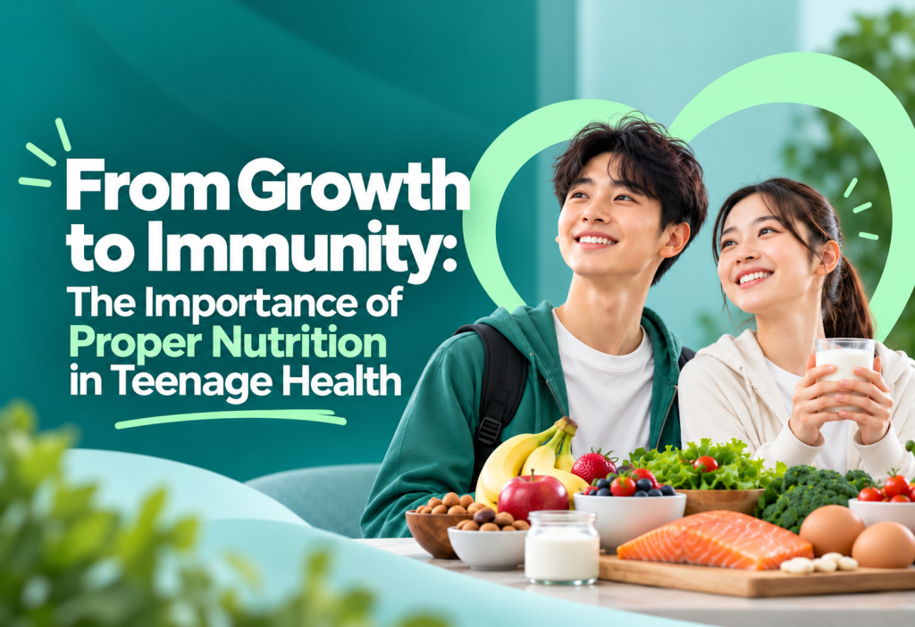 Healthy balanced foods providing protein, calcium, iron and vitamins for teenage growth and immunity