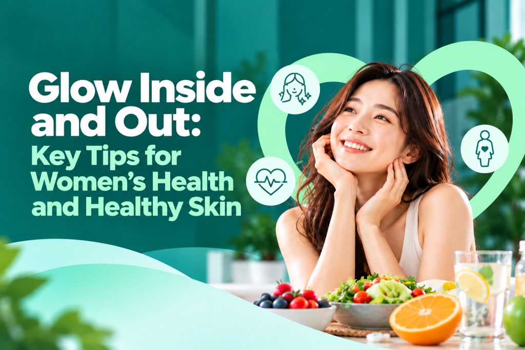 Woman following healthy skincare and nutrition habits for women's health and healthy skin