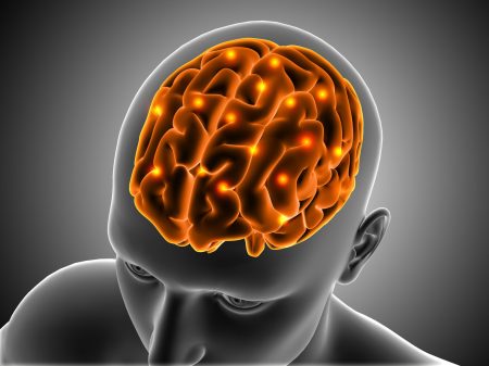 3D male figure with brain highlighted 3D medical background with male figure with brain highlighted